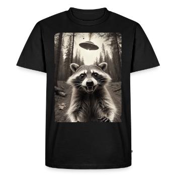 Funny Raccoon Selfie Alien Spaceship - Men's Premium Organic T-Shirt - black - Front - Nico (187cm)
