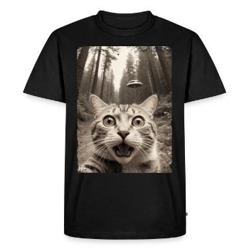 Funny Cat Selfie Alien Spaceship - Men's Premium Organic T-Shirt - black - Front - Nico (187cm)