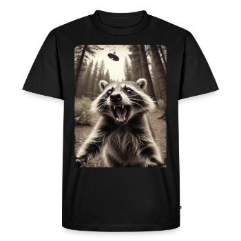 Funny Raccoon Selfie Alien Spaceship - Men's Premium Organic T-Shirt - black - Front - Nico (187cm)