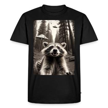 Raccoon Selfie Alien Spaceship - Men's Premium Organic T-Shirt - black - Front - Nico (187cm)