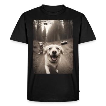 Dogs Selfie with Alien Spaceship Design - Men's Premium Organic T-Shirt - black - Front - Nico (187cm)