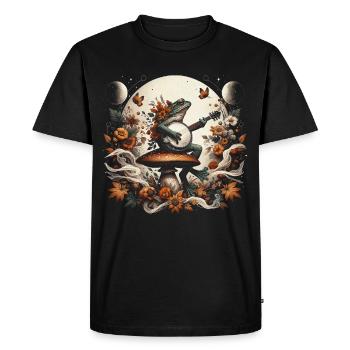 Cottagecore frog with guitar - Men's Premium Organic T-Shirt - black - Front - Nico (187cm)