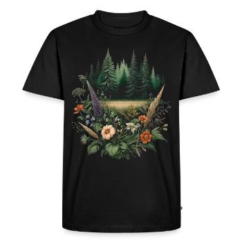 Forêt de Cottagecore avec des fleurs - T-shirt Premium bio Homme - noir - Devant - Nico (187cm)