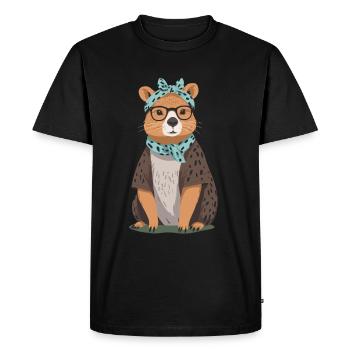 Drôle Capybara Maman Design Capybara Maman - T-shirt Premium bio Homme - noir - Devant - Nico (187cm)