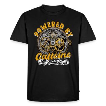 Powered by caffeine and chronographs - Men's Premium Organic T-Shirt - black - Front - Nico (187cm)