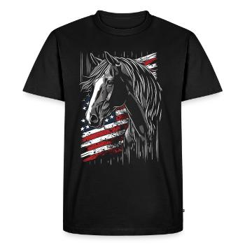 Fille de cheval équestre - Cavalier de dressage d’équitation western - T-shirt Premium bio Homme - noir - Devant - Nico (187cm)