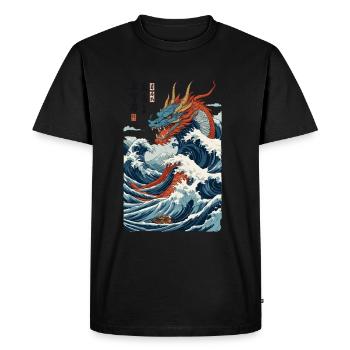 Art du dragon japonais vintage de style Ukiyo-E - T-shirt Premium bio Homme - noir - Devant - Nico (187cm)
