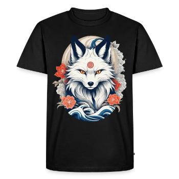 Fleurs de cerisier japonais Kitsune Fox blanc - T-shirt Premium bio Homme - noir - Devant - Nico (187cm)