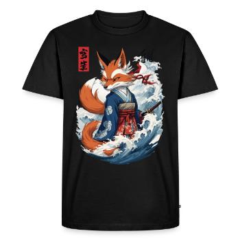 Ukiyo-E Samurai Fox Japanese Kitsune Mask - Men's Premium Organic T-Shirt - black - Front - Nico (187cm)