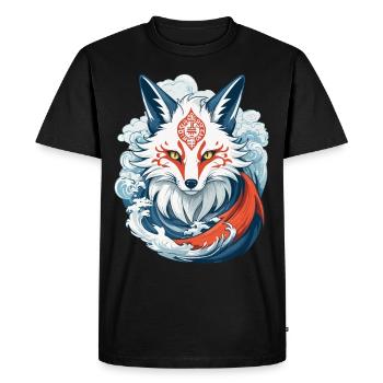 Masque Kitsune Japonais Anime Kawaii Renard Fantôme - T-shirt Premium bio Homme - noir - Devant - Nico (187cm)
