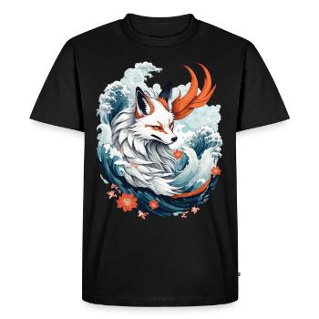 Japonais Kitsune Renard Anime Kawaii Renard Fantôme - T-shirt Premium bio Homme - noir - Devant - Nico (187cm)
