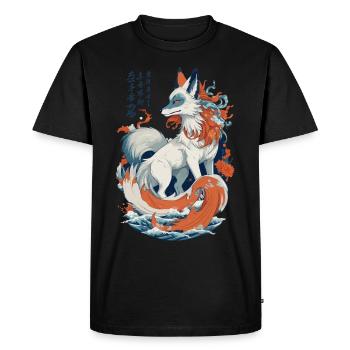 Ukiyo-E Art vintage Kitsune renard japonais - T-shirt Premium bio Homme - noir - Devant - Nico (187cm)