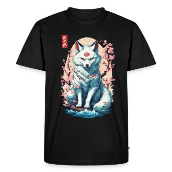 Conception esthétique du masque Kitsune et des fleurs de cerisier - T-shirt Premium bio Homme - noir - Devant - Nico (187cm)