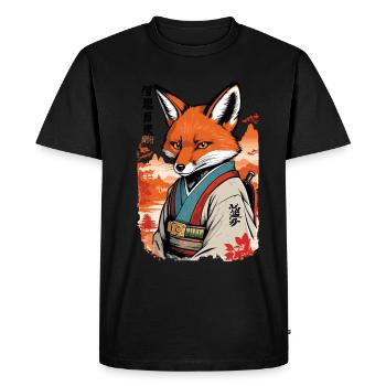 Yokai renard kawaii vintage de style ukiyo-e - T-shirt Premium bio Homme - noir - Devant - Nico (187cm)