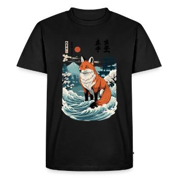 Ukiyo-E Style artistique Japonais Kitsune Renard Fantôme - T-shirt Premium bio Homme - noir - Devant - Nico (187cm)