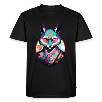 Masque Kitsune Japonais Anime Kawaii Renard Fantôme - T-shirt Premium bio Homme - noir - Devant - Nico (187cm)