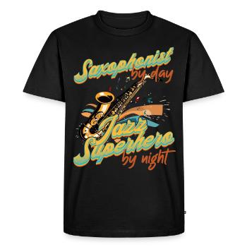 Funny Saxophone Design Jazz Music Lover - Men's Premium Organic T-Shirt - black - Front - Nico (187cm)