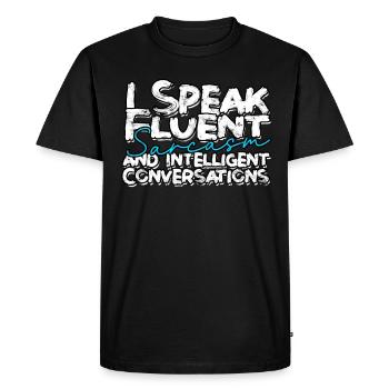 INTJ Je parle couramment le sarcasme - T-shirt Premium bio Homme - noir - Devant - Nico (187cm)