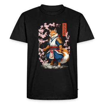 Kitsune Samurai Fox Vintage Ukiyo-e Style - Men's Premium Organic T-Shirt - black - Front - Nico (187cm)