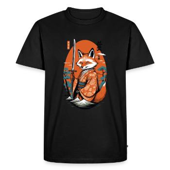 Kitsune Samurai Fox Vintage Ukiyo-e Style - Men's Premium Organic T-Shirt - black - Front - Nico (187cm)