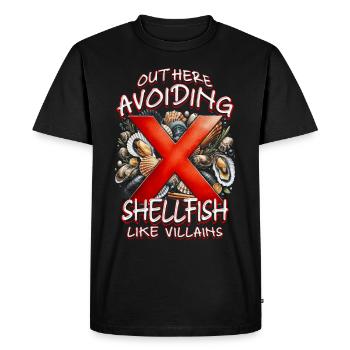 Allergie aux fruits de mer ici : éviter les crustacés - T-shirt Premium bio Homme - noir - Devant - Nico (187cm)