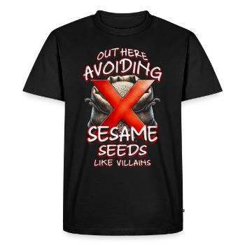 Capsule Fruit Allergy Out Here Avoiding Sesame - Men's Premium Organic T-Shirt - black - Front - Nico (187cm)