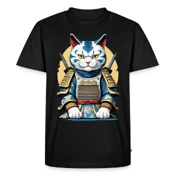 Chat de samouraï Japonais Samouraï Conception d’œuvres d’art - T-shirt Premium bio Homme - noir - Devant - Nico (187cm)