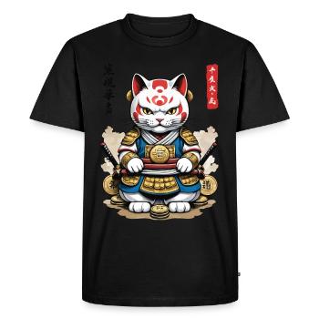 Samurai Cat in Aesthetic Japan Style - Men's Premium Organic T-Shirt - black - Front - Nico (187cm)