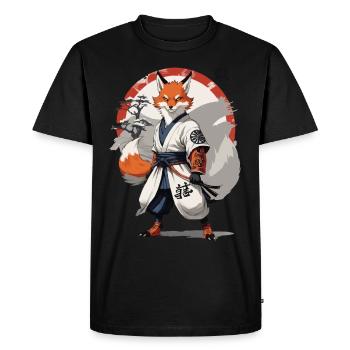 Kitsune Samurai Fox Vintage Ukiyo-e Style - Men's Premium Organic T-Shirt - black - Front - Nico (187cm)