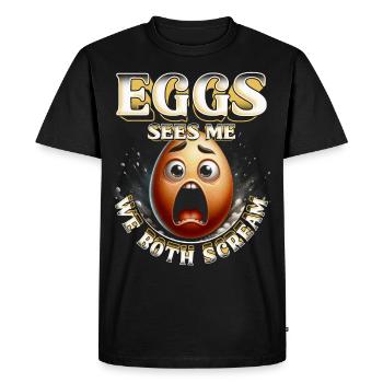 Eiallergie Eggs Sees Me We Both Scream - Men's Premium Organic T-Shirt - black - Front - Nico (187cm)