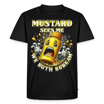 Senfallergie Mustard Sees Me We Both Scream - Men's Premium Organic T-Shirt - black - Front - Nico (187cm)