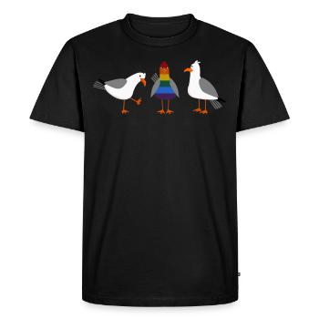 Seagull LGBT Gay Lesbian Rainbow Flag - Men's Premium Organic T-Shirt - black - Front - Nico (187cm)