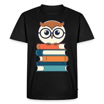 Livres hibou hibou amant rat de bibliothèque illustration - T-shirt Premium bio Homme - noir - Devant - Nico (187cm)