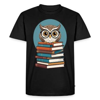 Mignon Livre Illustration Hibou Amateur de Livre - T-shirt Premium bio Homme - noir - Devant - Nico (187cm)