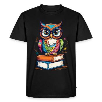 Mignon Livre Illustration Hiboux Amoureux - T-shirt Premium bio Homme - noir - Devant - Nico (187cm)
