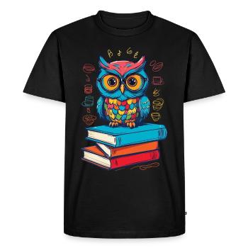 Livres hibou mignon livre illustration lecture hibou - T-shirt Premium bio Homme - noir - Devant - Nico (187cm)