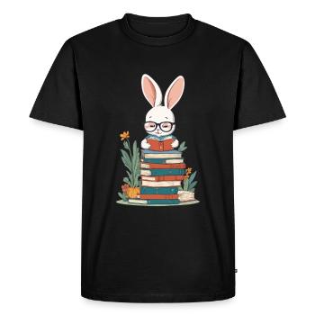 Lapin de lecture style amateur de livres enthousiaste - T-shirt Premium bio Homme - noir - Devant - Nico (187cm)