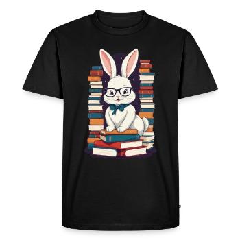 Lapin de lecture Passionné de livres - T-shirt Premium bio Homme - noir - Devant - Nico (187cm)