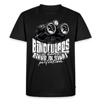 Observation des oiseaux Jumelles à la main, oiseaux en vue - T-shirt Premium bio Homme - noir - Devant - Nico (187cm)