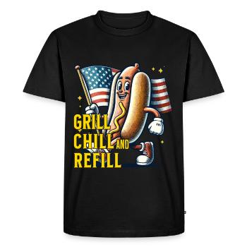 Grill Chill Refill Funny Bbq Pun Retro - Men's Premium Organic T-Shirt - black - Front - Nico (187cm)