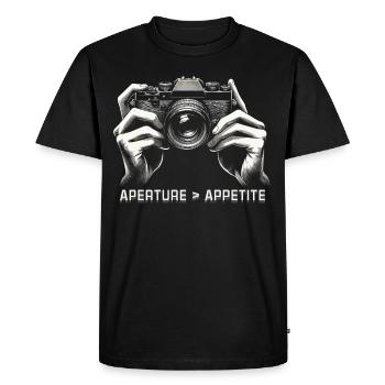 Photographe Photographie Photographes Ouverture Appétit - T-shirt Premium bio Homme - noir - Devant - Nico (187cm)