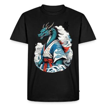 Dragon Samouraï Vintage Ukiyo-e Style - T-shirt Premium bio Homme - noir - Devant - Nico (187cm)