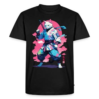 Samurai Cat Vaporwave Aesthetic Design - Men's Premium Organic T-Shirt - black - Front - Nico (187cm)