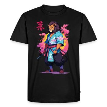 Samurai Cat Vaporwave Aesthetic Design - Men's Premium Organic T-Shirt - black - Front - Nico (187cm)