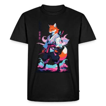 Kitsune Samurai Fox Aesthetic Vaporwave Style - Men's Premium Organic T-Shirt - black - Front - Nico (187cm)