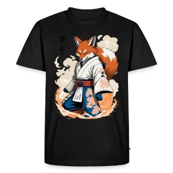 Kitsune Samurai Fox Vintage Ukiyo-e Style - Men's Premium Organic T-Shirt - black - Front - Nico (187cm)