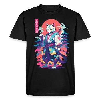 Chat samouraï Vaporwave Esthétique Japon Art - T-shirt Premium bio Homme - noir - Devant - Nico (187cm)
