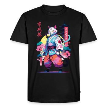 Chat samouraï Vaporwave Esthétique - T-shirt Premium bio Homme - noir - Devant - Nico (187cm)