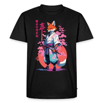 Kitsune Samurai Fox Aesthetic Vaporwave Style - Men's Premium Organic T-Shirt - black - Front - Nico (187cm)