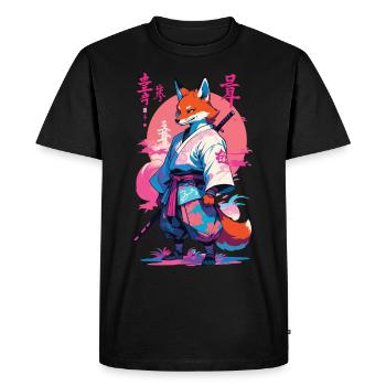 Kitsune Samurai Fox Aesthetic Vaporwave Style - Men's Premium Organic T-Shirt - black - Front - Nico (187cm)